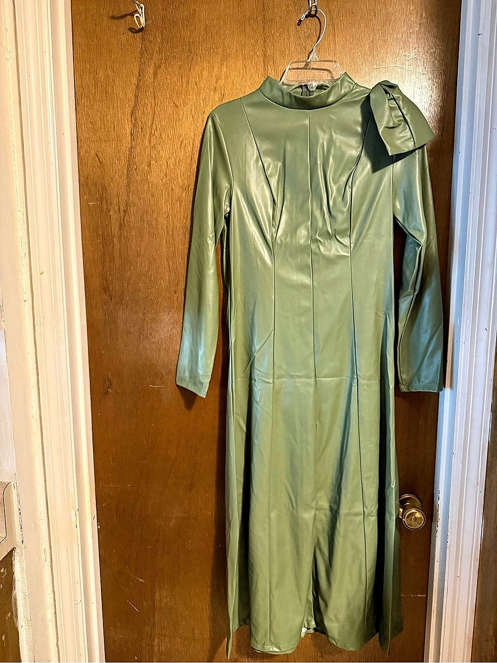 Green Long Sleeve Faux Leather Dress Like New